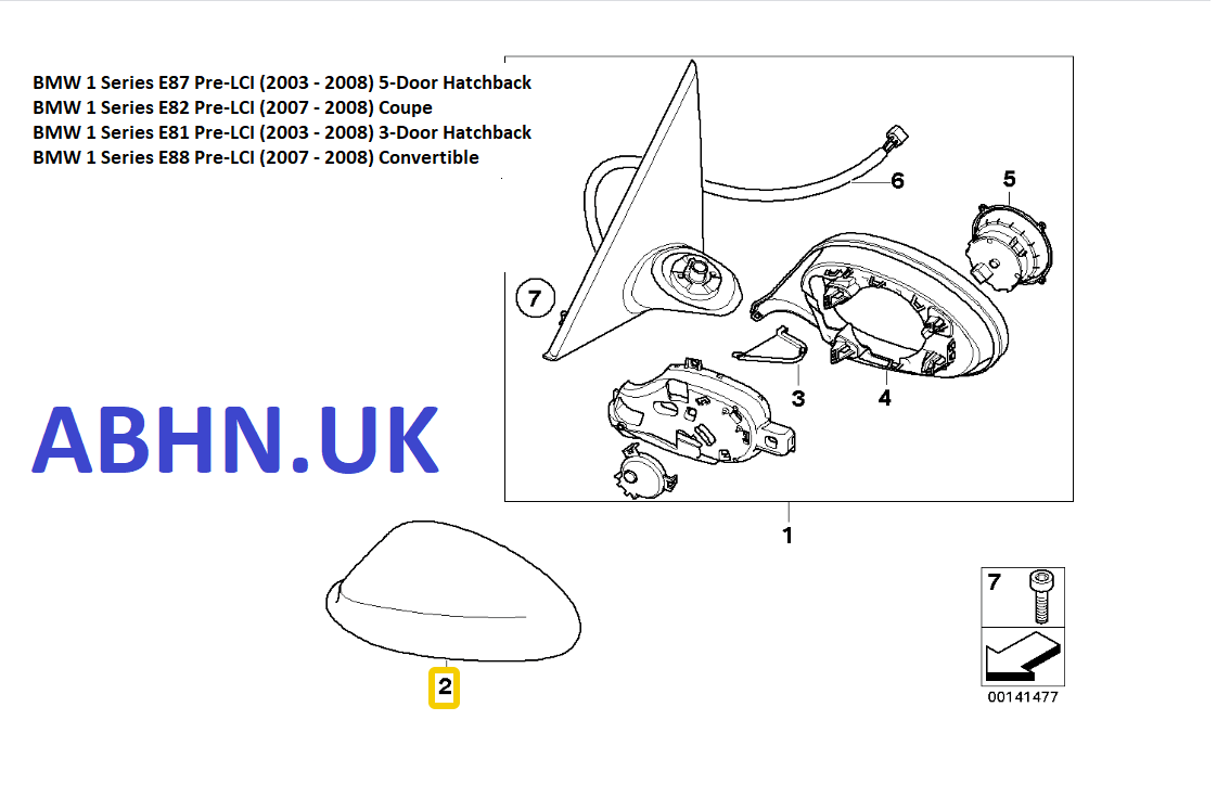 BMW E81 E87 E82 E88 (04-08) Left Side Door Mirror Cover Sparkling Graphite Grey - Image 2