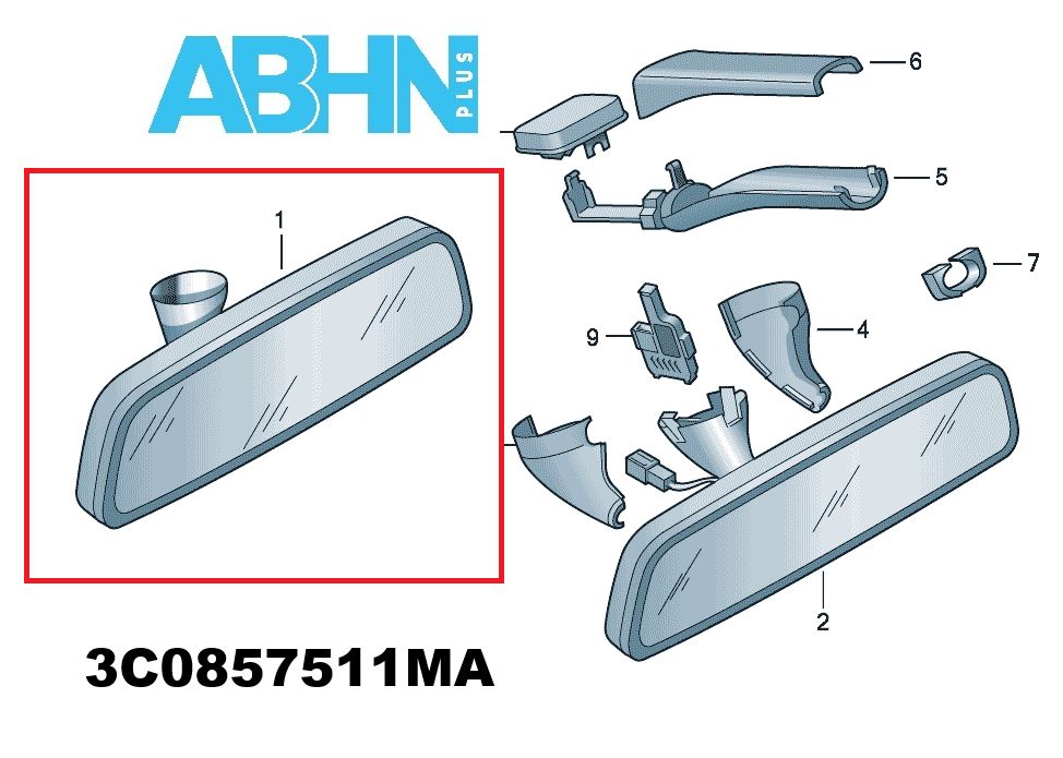 VW Golf 5 6 Passat Tiguan Touran (03-17) Rear View Mirror Black 3C0857511 9B9/ A - Image 4