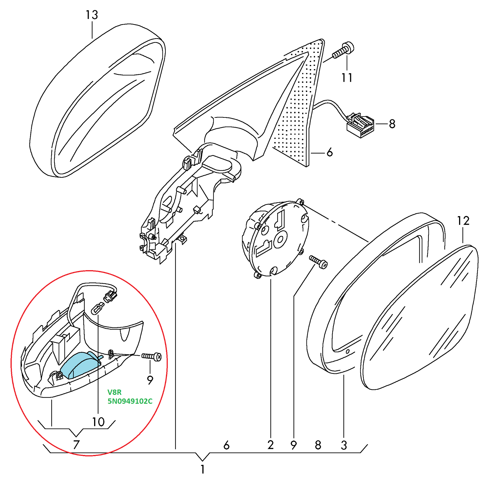 VW Sharan Seat Alhambra /10-20 Right Side Door Mirror Turn Signal Indicator Lens - Image 7