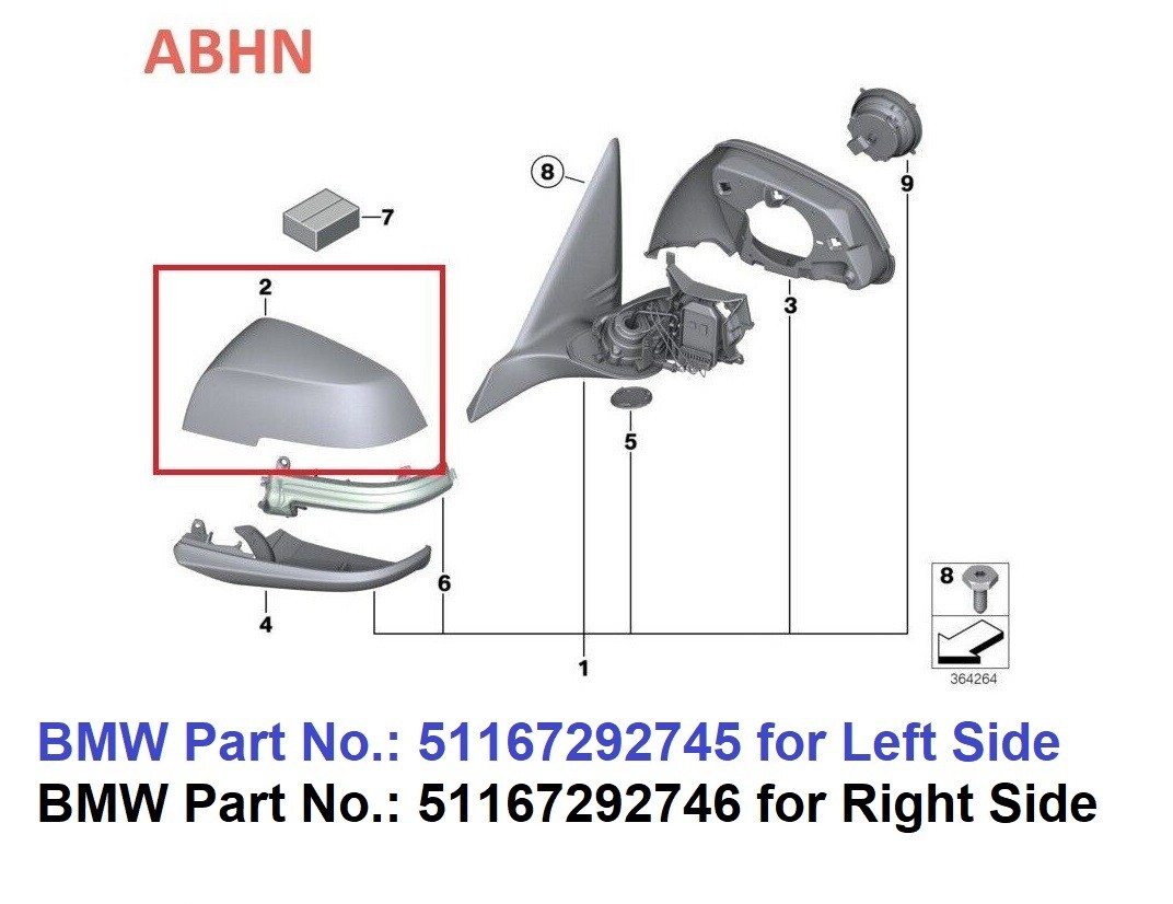 BMW 3 Series F30 F31 F33 (12-19) Right Door Mirror Cover 7292746 Sapphire Black - Image 3