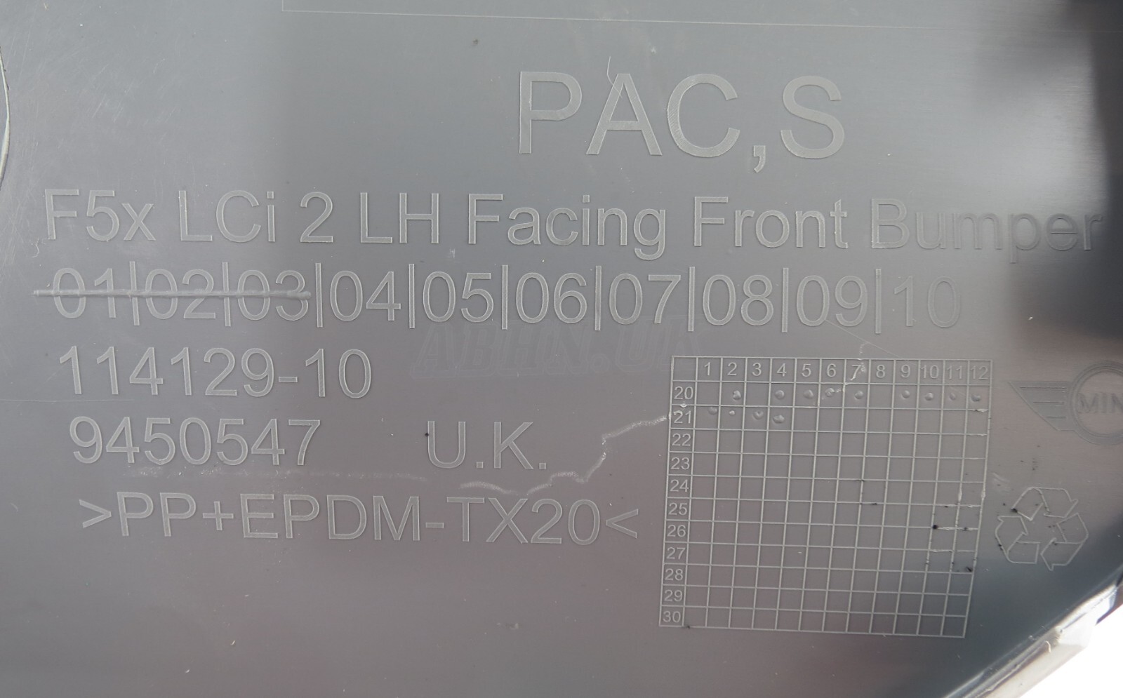 9450547 Mini Cooper/ S LCi 2 Left Side Front Bumper Facing Mould Trim Unpainted - Image 7