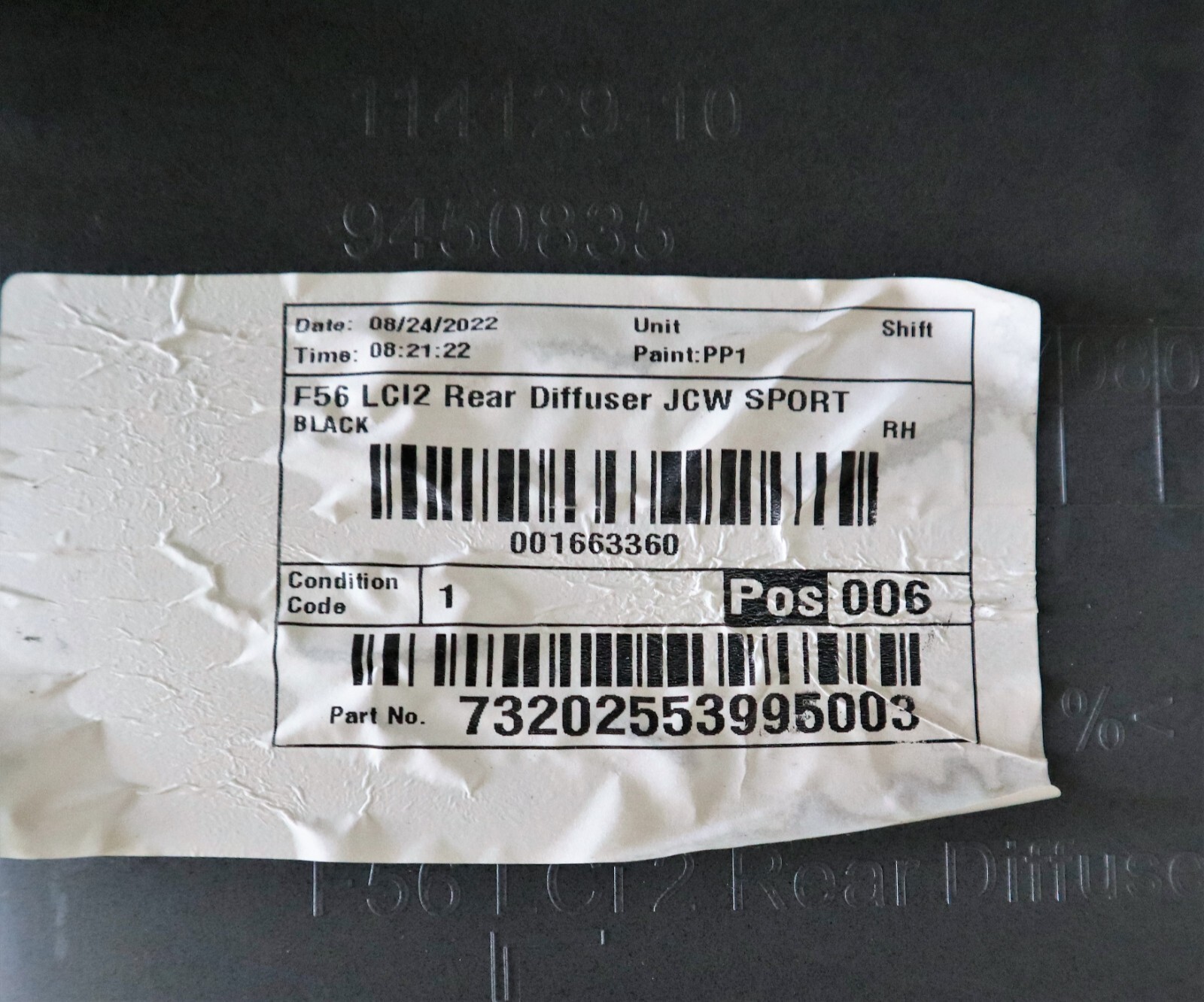 9450835 Mini Cooper S Sport JCW LCI2 F56 20^ Rear Bumper Diffuser 4 PDC Fog V311 - Image 14